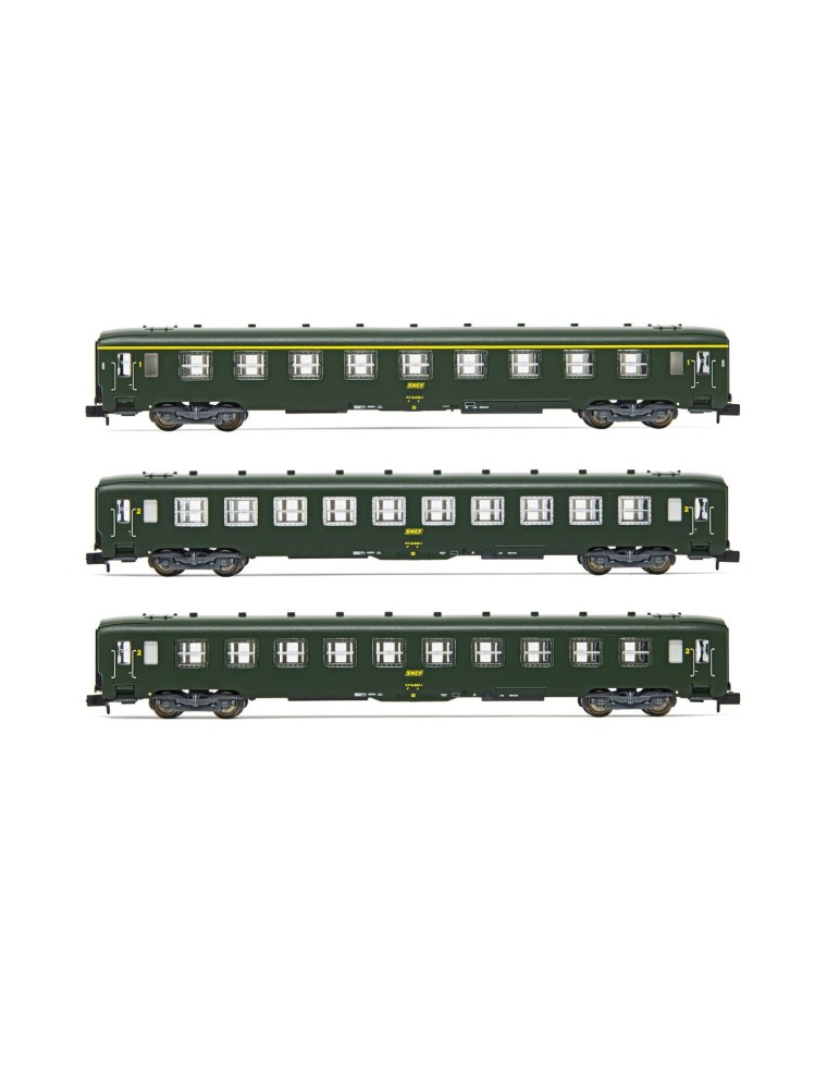 3 voitures DEV AO (A9, 2 x B10), vertes, SNCF- Arnold HN4385- N 1/160 - SNCF - ép. IV