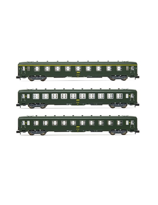 3 voitures DEV AO (A9, 2 x B10), vertes, SNCF- Arnold HN4385- N 1/160 - SNCF - ép. IV