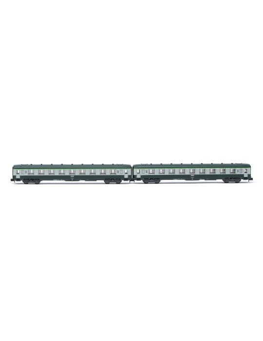 Voitures voyageurs SNCF DEV AO « B9 », livrée vert/gris logo encadré, ép. IV Arnold HN4448 – N 1/160