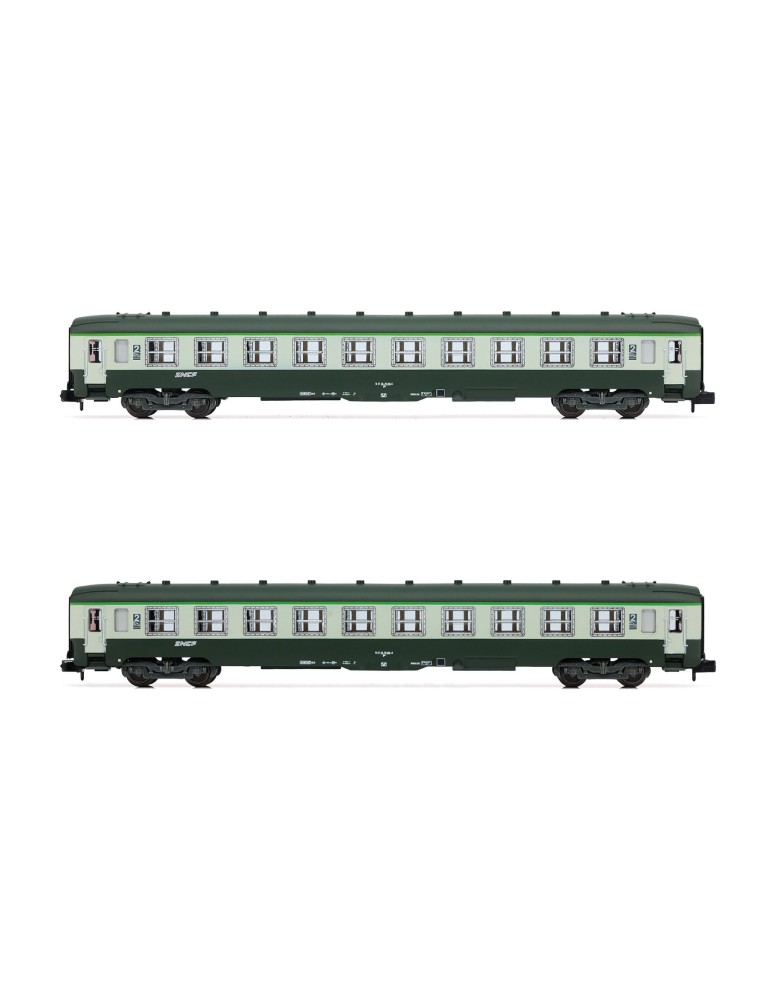 Voitures voyageurs SNCF DEV AO « B10 », livrée vert/gris logo nouille, ép. IV Arnold HN4449 – N 1/160