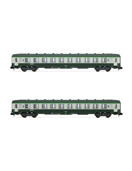 Voitures voyageurs SNCF DEV AO « B10 », livrée vert/gris logo nouille, ép. IV Arnold HN4449 – N 1/160