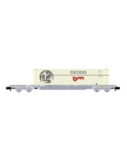 Wagon porte-conteneurs SNCF/Novatrans Sgss 60’, conteneur GEODIS 45’, gris, époque V Arnold HN6649 – N 1/160