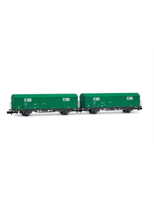 Wagons couverts RENFE JPD « TEM », livrée verte, époque V Arnold HN6703 – N 1/160