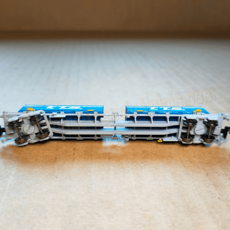 Wagon porte-conteneurs SNCF Novatrans Sgss 60’, conteneurs T.T.S. x2, gris, époque V Arnold HN6582 – N 1/160