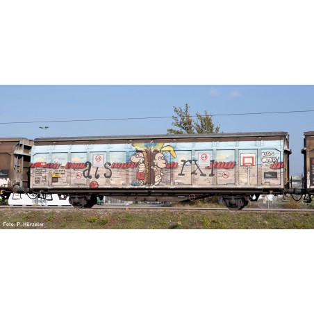 Wagon à parois coulissantes Hbbillns - SBB - livré graffiti - époque VI - Hobbytrain H24663 - N 1:160