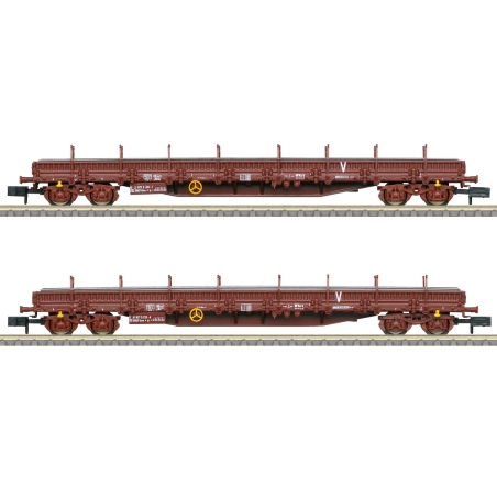 2 wagons plats « Uas » chargés de rails – Minitrix 18290 – N 1 :160 – SNCF (INFRA), époque VI