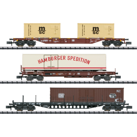 Coffret de 3 wagons porte-conteneurs DB – N 1:160 – Ép IV – Minitrix 18702