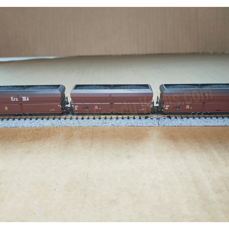 3 wagons trémie type Fad-50 OOtz, transport de charbon, DB - Minitrix 18269 – Échelle N (1 :160)