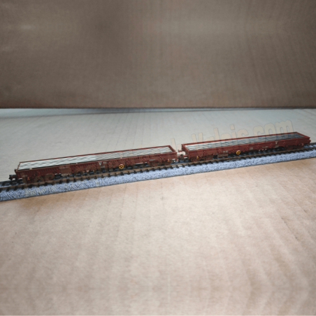 2 wagons plats « Uas » chargés de rails – Minitrix 18290 – N 1 :160 – SNCF (INFRA), époque VI