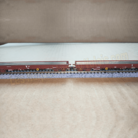 2 wagons plats « Uas » chargés de rails – Minitrix 18290 – N 1 :160 – SNCF (INFRA), époque VI