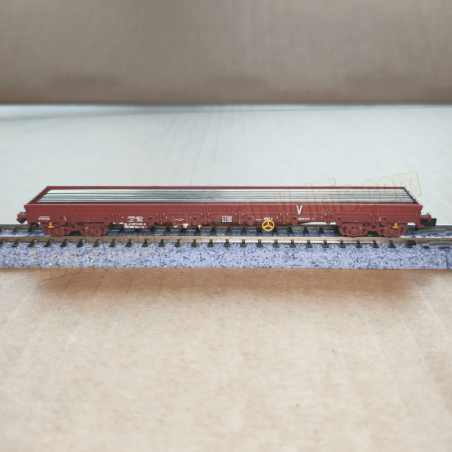 2 wagons plats « Uas » chargés de rails – Minitrix 18290 – N 1 :160 – SNCF (INFRA), époque VI