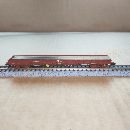 2 wagons plats « Uas » chargés de rails – Minitrix 18290 – N 1 :160 – SNCF (INFRA), époque VI