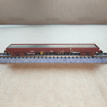 2 wagons plats « Uas » chargés de rails – Minitrix 18290 – N 1 :160 – SNCF (INFRA), époque VI