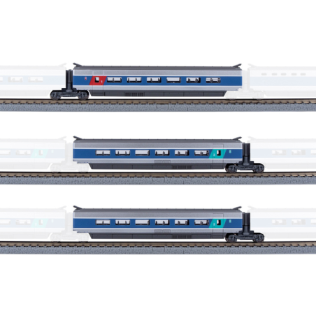TGV Sud-Est - coffret 3 voitures supplémentaires - Atlantique - Azar mdels T01-AB2