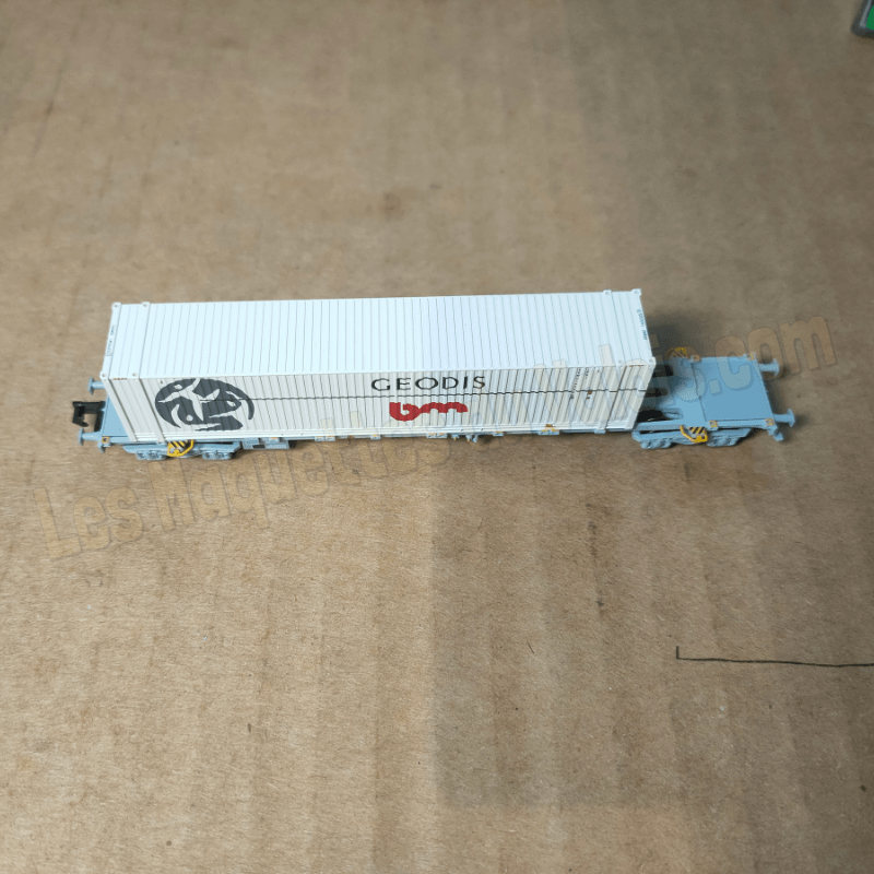 Wagon porte-conteneurs SNCF/Novatrans Sgss 60’, conteneur GEODIS 45’, gris, époque V Arnold HN6649 – N 1/160