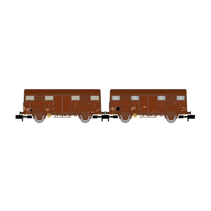 coffret de 2 wagons Gs, SNCF, livrée marron, un d'eux avec feux de fin de convoi - arnold HN6717 - N 1:160