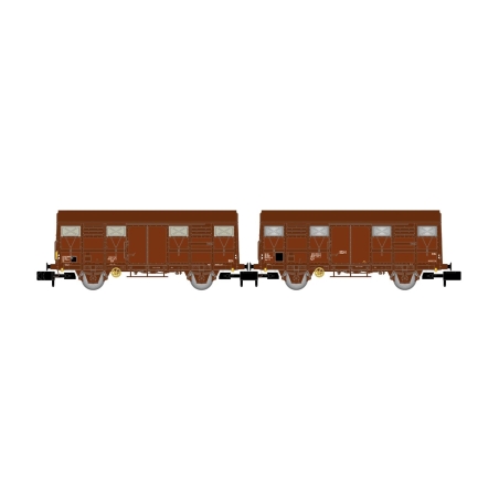coffret de 2 wagons Gs, SNCF, livrée marron, un d'eux avec feux de fin de convoi - arnold HN6717 - N 1:160