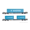 wagons porte-conteneurs à 4 essieux, livrée grise, 2 conteneurs de 20 pieds et 1 conteneur de 40 pieds « MAERSK » Arnold HN9765