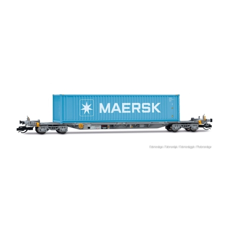 wagons porte-conteneurs à 4 essieux, livrée grise, 2 conteneurs de 20 pieds et 1 conteneur de 40 pieds « MAERSK » Arnold HN9765
