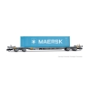 wagons porte-conteneurs à 4 essieux, livrée grise, 2 conteneurs de 20 pieds et 1 conteneur de 40 pieds « MAERSK » Arnold HN9765