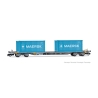 wagons porte-conteneurs à 4 essieux, livrée grise, 2 conteneurs de 20 pieds et 1 conteneur de 40 pieds « MAERSK » Arnold HN9765