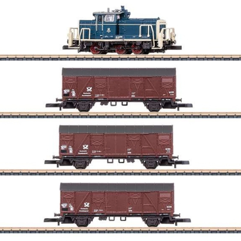Coffret de train marchandises Deutsche Bundespost, locomotive diesel et trois wagons couverts, EP IV, Märklin 81359, Z 1/220