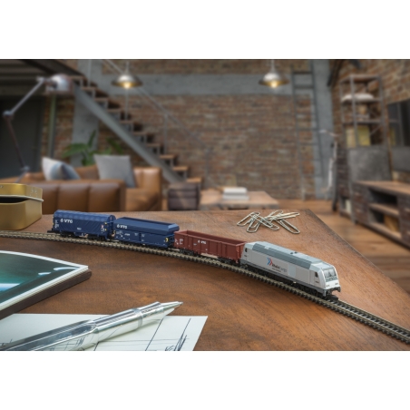 Coffret de départ Train marchandises moderne avec locomotive diesel BR 285 RheinCargo, EP VI, Märklin 81875, échelle Z