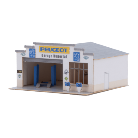 Garage typique français en laser cut avec plusieurs enseignes possibles- échelle Z 1/220 - Asar models