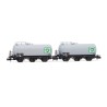 Wagons citernes gris logo BP à 3 essieux.